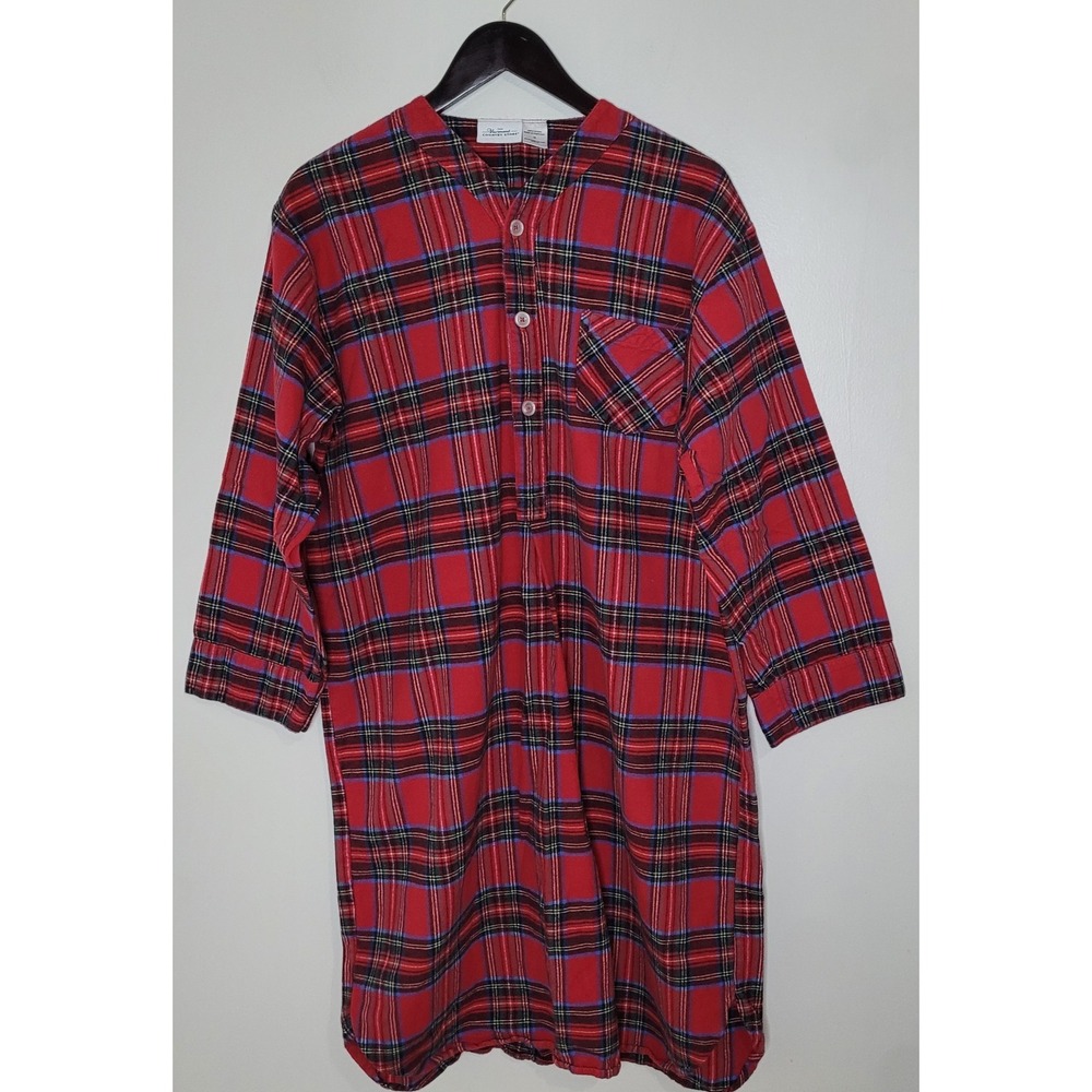 The Vermont Country Store Night Sleep Shirt Mens‎ Red Plaid Flannel Medium
